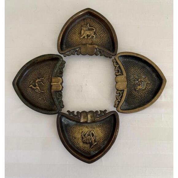 Vintage 1950s Pal-Bell Brass Ashtray Set Made in Israel Embossed Design